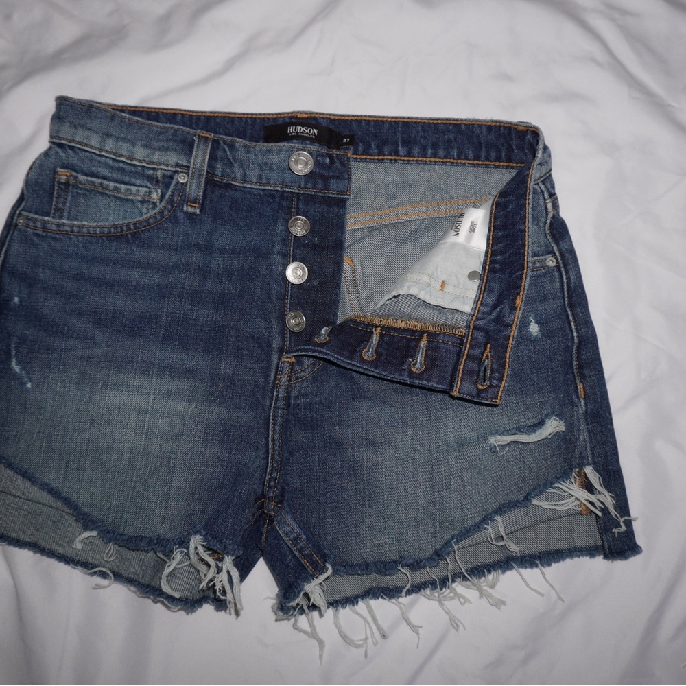 Hudson Jeans Distressed Dark Blue Jean Shorts